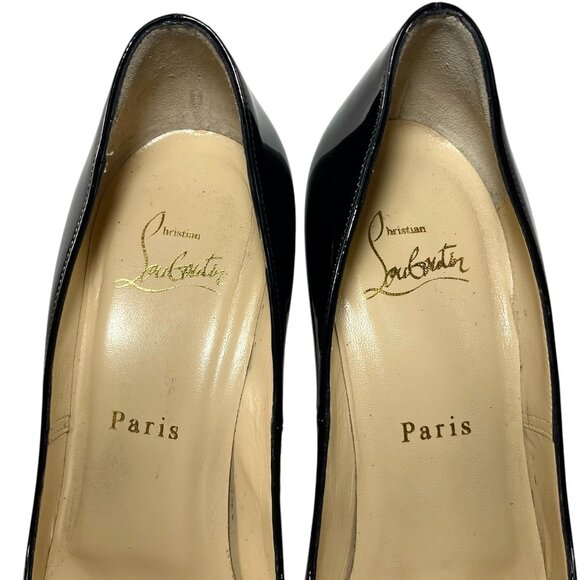 CHRISTIAN LOUBOUTIN VERY PRIVE Black Patent Platform Stiletto Pumps 37.5 7.5 - Picture 8 of 14
